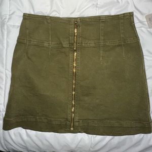 Free people green skirt with zipper in front